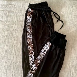 SOLD - Black and leopard striped sweatpants - Size S